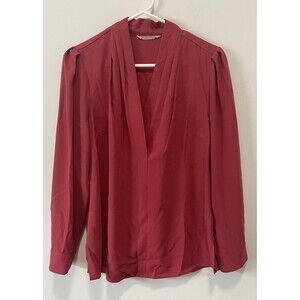 Soft Surroundings Faux Wrap Line Blouse Top Red Office Business Petite Medium